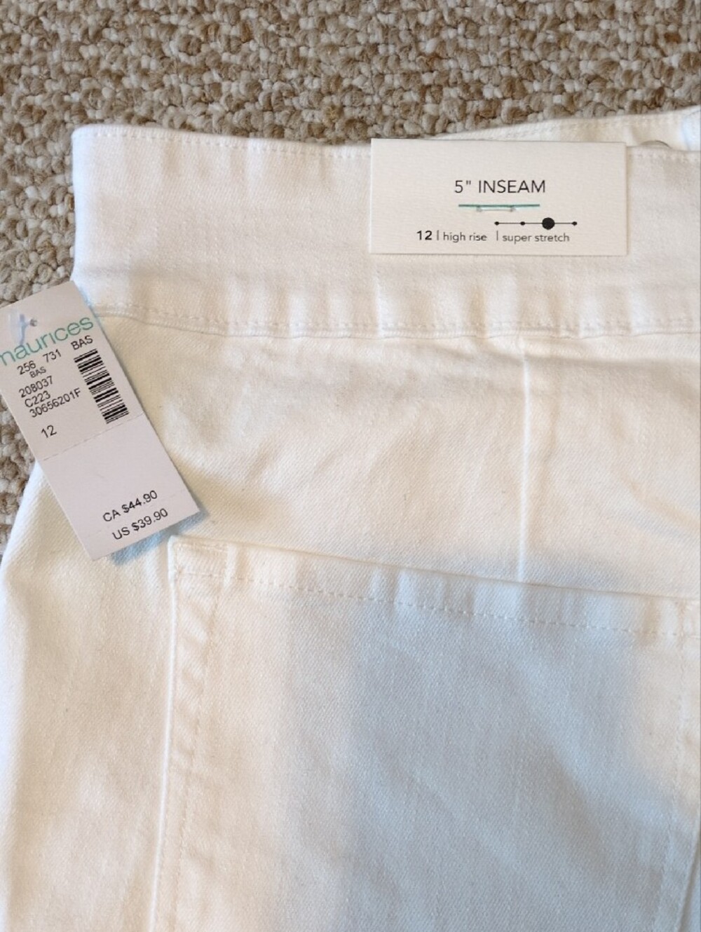 Nwt Maurices  Size 12 White Jean Shorts - Women's 5" Inseam - Picture 3 of 3